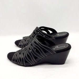 Mountain Sole Shoes Womens Size 8 Black Slip On Heeled Sandals Wedge Heel